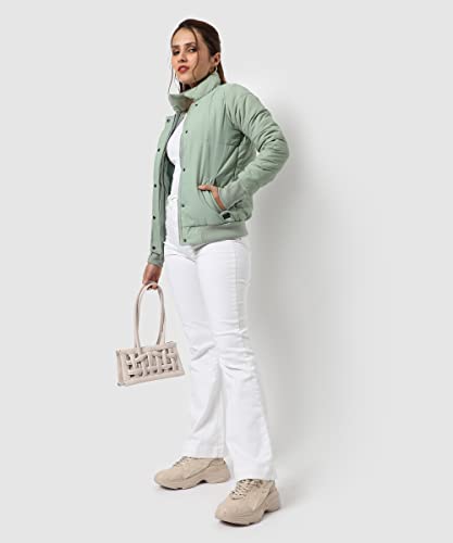 Image of PINACOLADA Women's Pink Puffer Regular Fit Bomber Jacket For Winter Wear | Standing Collar | Full Sleeve | Buttoned | Casual Jacket For Woman & Girl | Western Stylish Jacket For Women