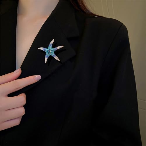 Image of WCRAZYE Rhinestone Starfish Brooch Pin for Women Men Gold Plated Elegant Crystal Shell Star Shaped Ocean Sea Animal Brooches Lapel Pins Delicate Wedding Beach Party Dress Accessories