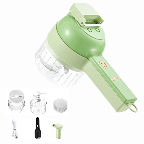 lefeindgdi Juego de cortador de verduras eléctrico portátil 4 en 1, procesador de alimentos inalámbrico recargable tipo c para ajo, pimienta, chile, cebolla, apio, jengibre carne con cepillo Cover