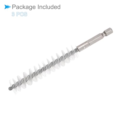 Image of Bore Brush, 15mm Dia 75mm Length, Nylon Twisted Cleaning Wire Brushes with 1 /4 inch Hex Shank - (Applications: for Power Drill), 3-Pieces