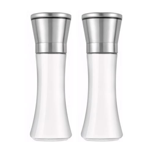 LiangYuanZen Lot de 2 moulins à sel et poivre en verre de qualité supérieure et acier inoxydable avec noyau de broyage en céramique réglable manuellement...