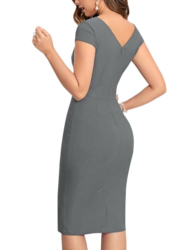 MUXXN Women's 1950's Vintage V Neck Ruched Sheath Formal Pencil Dress2