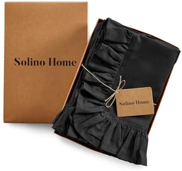 Solino Home Linen Ruffle Cloth Napkins Set of 4-100% Pure Linen Black Dinner Napkins 20 x 20 Inch - Gabrielle Ruffle, Handcrafted and Machine Washable