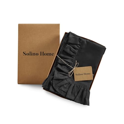 Solino Home Linen Ruffle Cloth Napkins Set of 4-100% Pure Linen Black Dinner Napkins 20 x 20 Inch - Gabrielle Ruffle, Handcrafted and Machine Washable