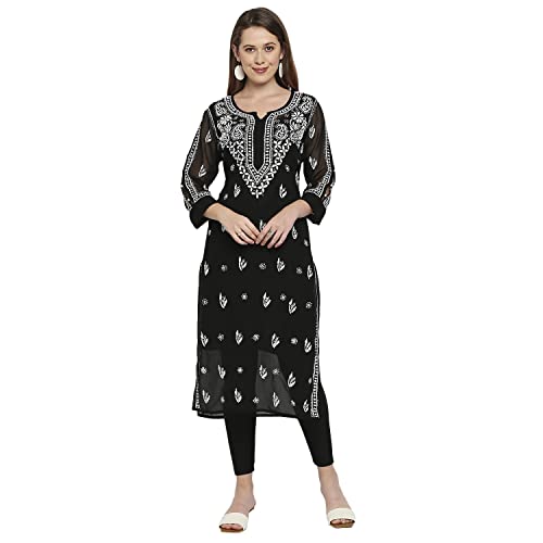 Image of indiankala4u Lucknow Chikankari Hand Embroidered Kurta for Women with Matching Inner, Georgette