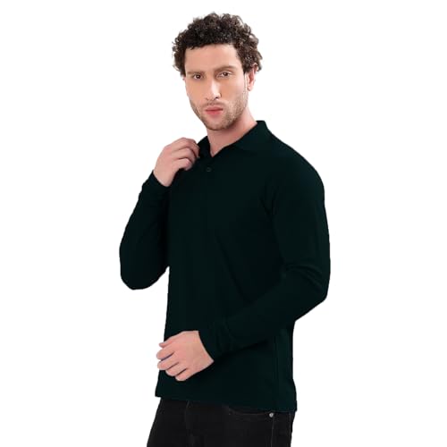 Image of Men's Full Sleeve Collared Soild Color Casual Regular Fit T-Shirt
