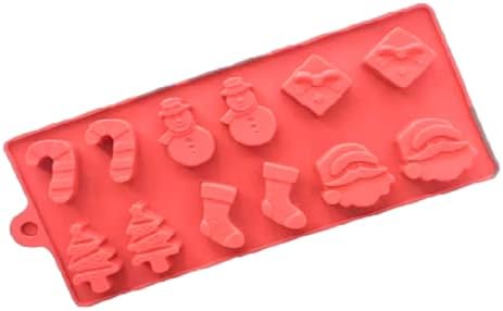 Christmas Silicone Ice Cube Tray, Chocolate Cake Candy Jelly Ice Cube Tray Fondant Cookies Baking Soap Mould with Theme Shapes of Tree Santa Cane Socks Snowman Present, DIY Xmas