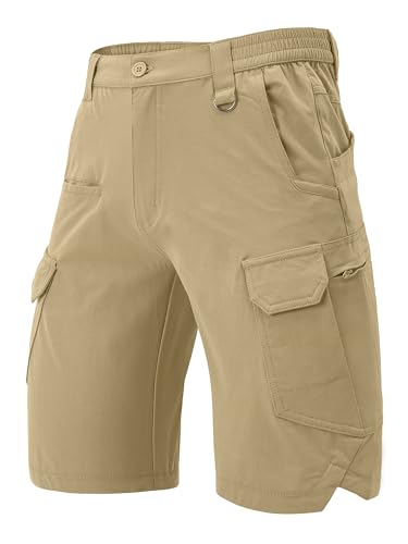 Image of Faysfad Men's Cargo Work Shorts Quick Dry Elasticated Waist Shorts for Hiking Walking Outdoor Tactical with Zip Pockets(6336,Khaki,40)