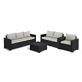 Allibert California Gartenmöbel-Set 4-teilig, Loungemöbel Outdoor, Gartenlounge, Terrassenmöbel außen, Rattan Lounge, Sitzgruppe im Freien, Gartensofa mit Beistelltisch, Sessel & Sitzkissen, Anthrazit