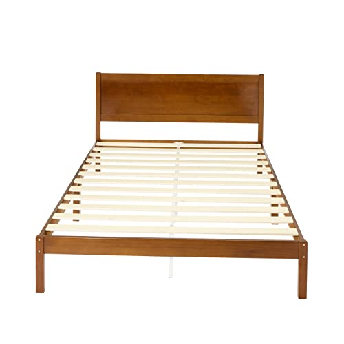 Amazon Basics, Marco de Cama de Madera Maciza de Pino con cabecero clásico para Cama Doble, 140 x 200 cm, Color marrón Oscuro