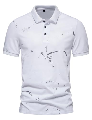 Amade メンズ柄ポロシャツ JP597 White M