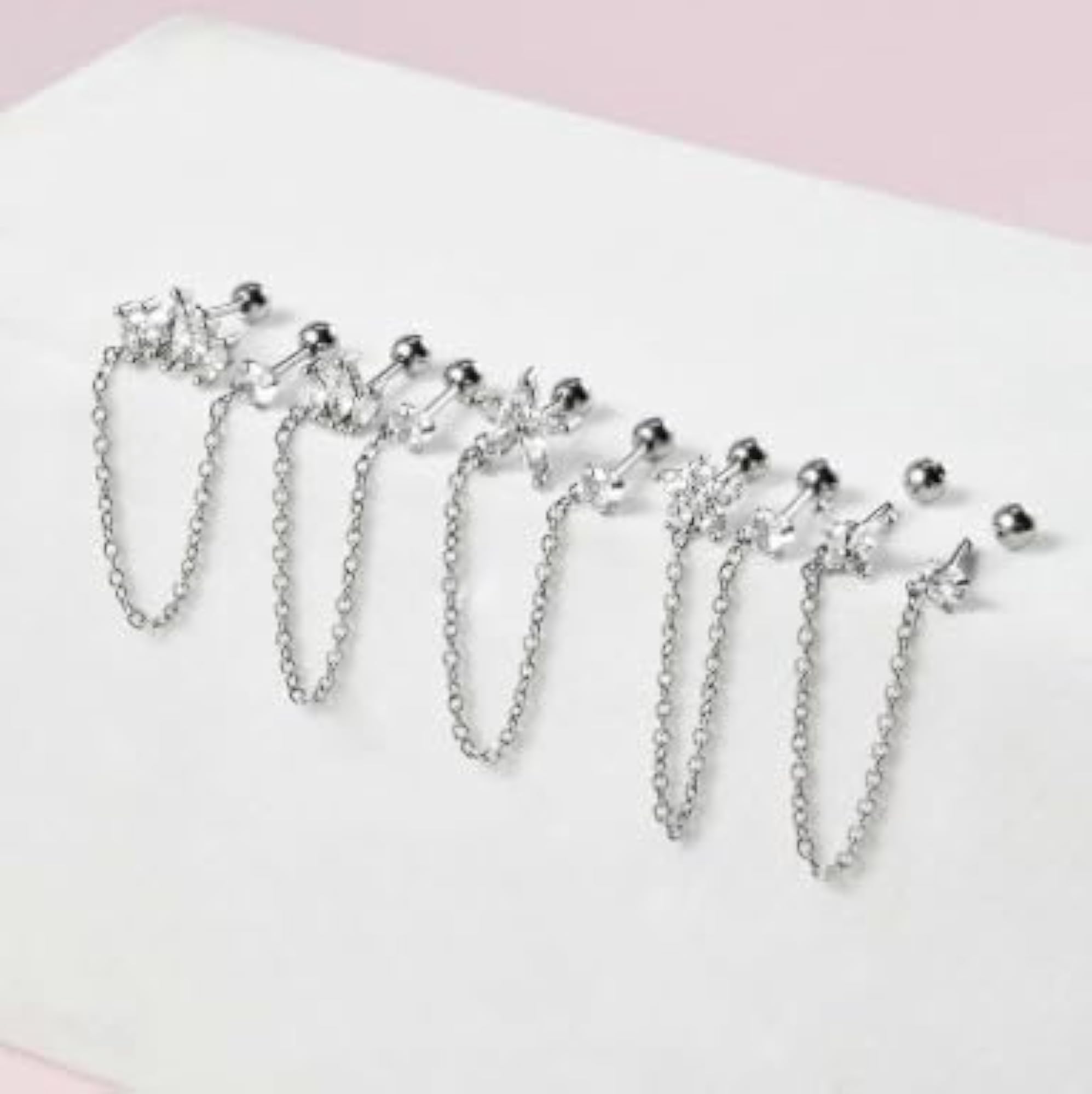 Flower Cartilage Chain Earring with CZ Crystals