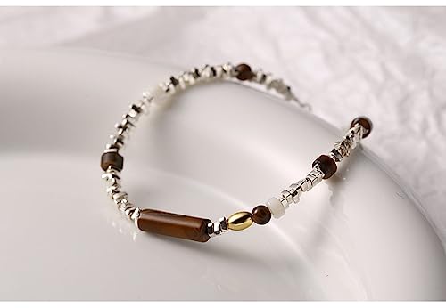 Bracelet en Argent 925 authentique et perles d'Oeil de Tigre marron