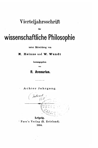 Vierteljahrsschrift für wissenschaftliche philosophie (German Edition)