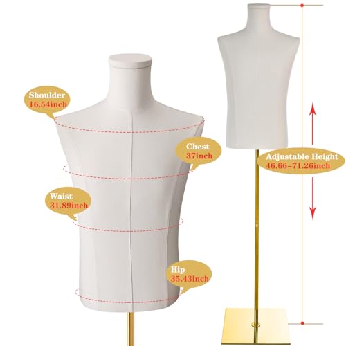 KTMANEQ Adjustable Male Dress Form Mannequin with Golden Metal Stand for Clothes Window Display by KTMANEQ - Image 4