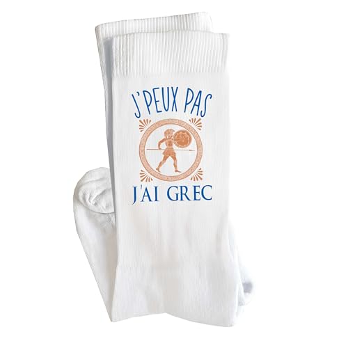 Planetee Chaussettes Grec Taille 41-45 | Cadeau Fantaisie Original Drôle Anniversaire Noël Humour