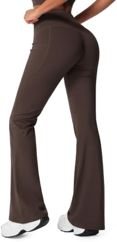 THE GYM PEOPLE Damen Scrunch Butt Sport Flared Leggings High Waist Yogahose | Blickdicht, 4-Wege-Stretch, 2 Seitentaschen, Ohne vordere Naht, Feuchtigkeitsableitend, Schlaghose Fit