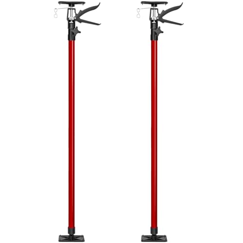 tectake Baustützen Teleskop Stange 115-290 cm Baustütze mit Auflageplatten mit Kugelgelenk Montagestütze je 30 kg Tragkraft Spannstange Montagehilfe für Deckenverkleidung - rot 2er Set