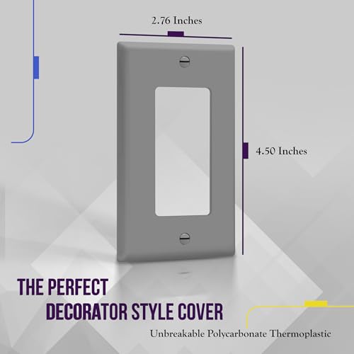 Image of ENERLITES Decorator Light Switch or Receptacle Outlet Wall Plate, Gloss Finish, Size 1-Gang 4.50 inch x 2.76 inch, Unbreakable Polycarbonate Thermoplastic, UL Listed, 8831-GY, Gray