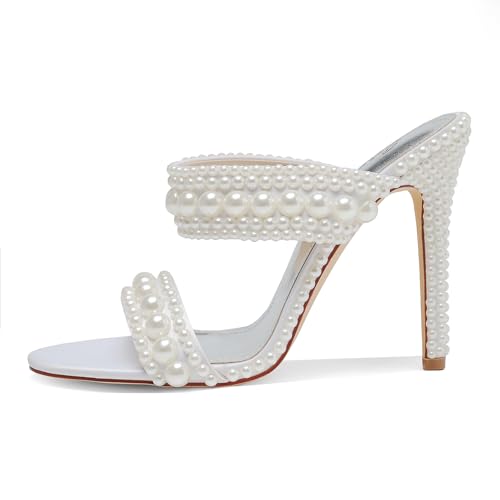 Image of Women's Pearl Open-Toe Sparkly 4.3IN Stiletto Heels Sandals Nightclub Party Wedding Shoes