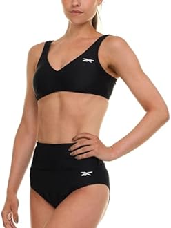 Reebok Bralette Bikini Sets for Women, High Waisted Bikini Bottoms, Womens Swimsuits Athletic Sporty Bathing Suit