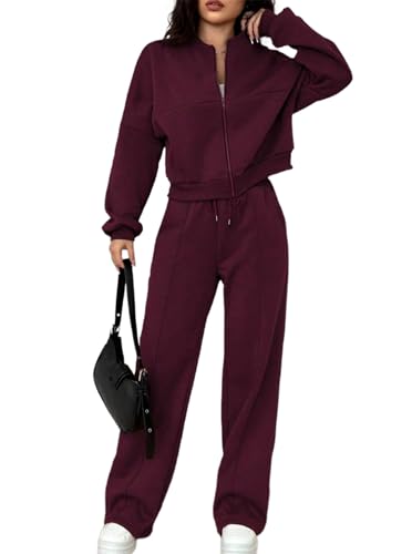 LovelyWholesale Women Sweatsuits 2 Piece Set Zip Up Sweatshirt and Wild Leg Sweatpants Set2