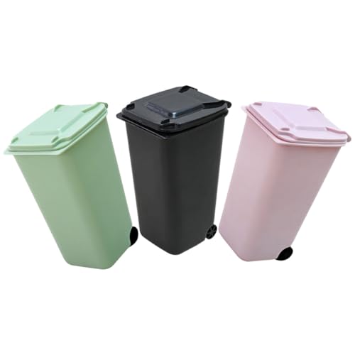 OSALADI Juego de 3 Cubos de Basura Pequeños de Escritorio Mini Cubos Prácticos para Oficina y Hogar Contenedores Compactos Negro Verde y Rosa para Organización y Almacenamiento