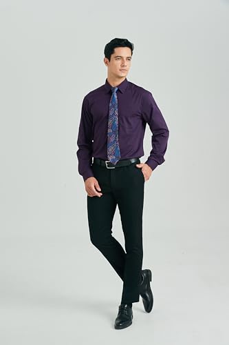 Image of HISDERN Mens Dress Shirt with Tie Pocket Square Set Classic Button Down Shirt Matching Tie Long Sleeve Shirts