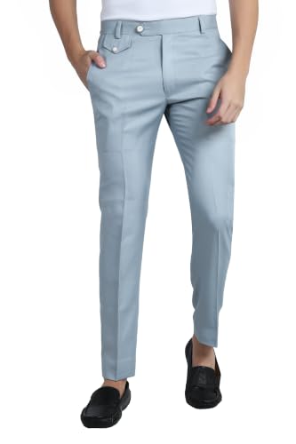 Image of Men's Formal Slim Fit Trousers | Premium Poly Viscose Blend Office Wear Flat Front Pants | Wrinkle Resistant Business Casual Pants | Length 41 Inches.