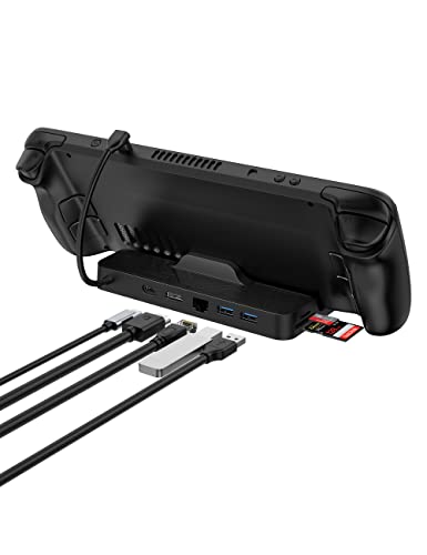 NewQ Steam Deck Dock, 7-in-1 Steam Deck Dockingstation mit SD/TF Dual Card Reader, 100W PD Schnellladung, HDMI 2.0 4K @ 60Hz, 2 USB 3.0, 1000Mbps Ethernet, USB-C Port kompatibel mit Ventil Steam Deck Cover