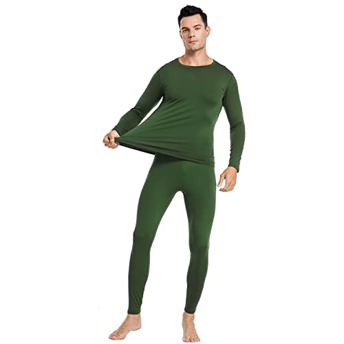 Image of PISIQI Thermal Underwear Men Ultra-Soft Long Johns Set with Fleece Lined Base Layer Winter Skiing Warm Top & Bottom Black