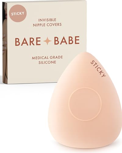 Bare Babe Sensitive No-Nipple Triangle Adhesive Nipple Covers - Sticky Reusable Silicone Breast Stickers - Waterproof (Creme Small: Fits B-D)