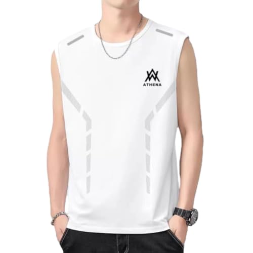 Men's Tank Top Outdoor Exercise Sleeveless Sportshirt Sweating Breathable Muscle Shirts Lightweight Fashion Casual Running Shirt F-White 4XL
