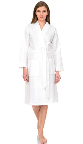 TowelSelections Turkish Bathrobe Waffle Kimono Robe for Women and Men X-Small/Small White