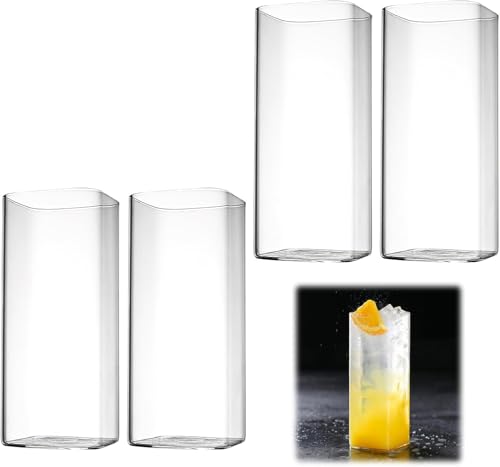 APOMOONS HENGBIRD Set di 4 bicchieri trasparenti da 400 ml, sottili e quadrati per long drink eleganti bicchieri da bar per acqua succhi di frutta birra bevande cocktail bevande feste design moderno