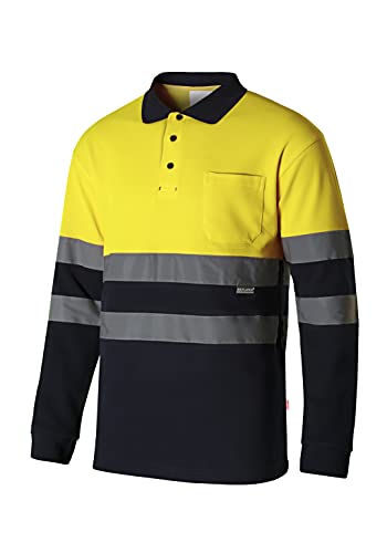 Polo de haute visibilité Velilla 305515 bleu marine et jaune en coton taille M