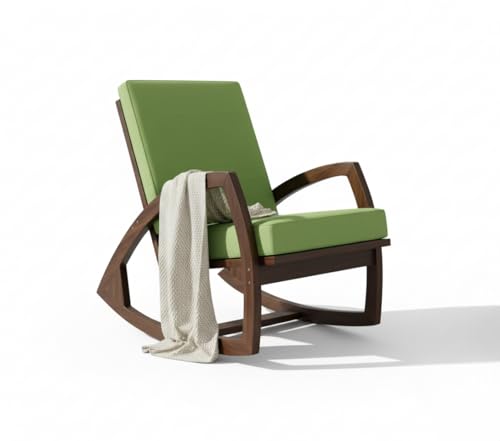 Image of Solid Sheesham Wood Rocking Chair for Living Room - Upholstered Relaxing Chair - Wooden Rocking Chair for Adults for Home Outdoor Indoor (Walnut, Crew)