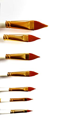 Image of Definite Wooden Yellow Handle Paint Brush Sets for Beginners & Intermediate (Indian Brushes) (Taklon Bristles, Cat Tongue)