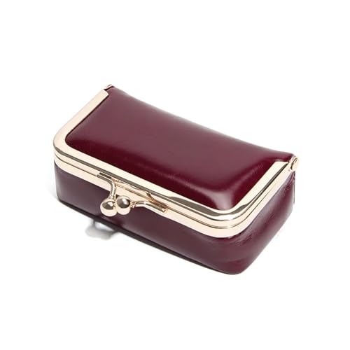 Monederos de cuero encerado vintage minibolso de lujo compacto color burgundy elegante