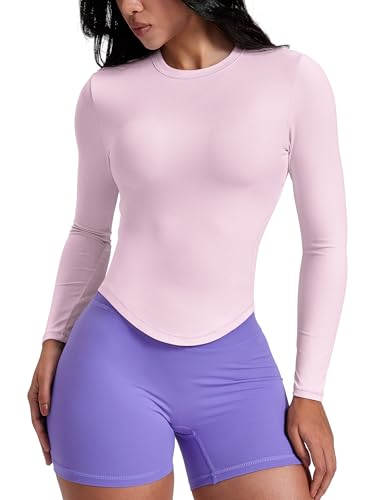 AVGO Workout Shirts Women Sports Running Gym Tops, Soft Women's T-Shirts, Breathable Athletic Slim Fit Sportwear (Pink Lady, Large)