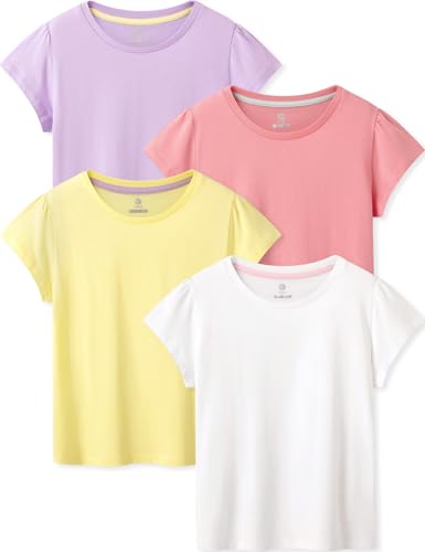 Image of LAPASA Boys & Girls Cotton T-Shirts 4 Pack Tagless Tees for 3T-13Y Kids K01 | Ribbed Crewneck Short Sleeve Undershirts for Toddlers and Teens. Soft, Breathable, Ideal for School /Daily Wear /Sport