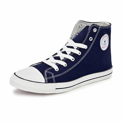 Image of Hirolas Men's Vulcanized Canvas Rubber Toe High Ankle Skateboard Sneakers Shoes.