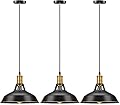 Pynsseu Farmhouse Style Industrial Pendant Light, Vintage Barn Hanging Pendant Lighting, Modern Pendant Lamp Fixture 3 Pack, Oil Rubbed Black Finish