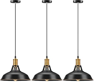 Pynsseu Farmhouse Style Industrial Pendant Light, Vintage Barn Hanging Pendant Lighting, Modern Pendant Lamp Fixture 3 Pack, Oil Rubbed Black Finish