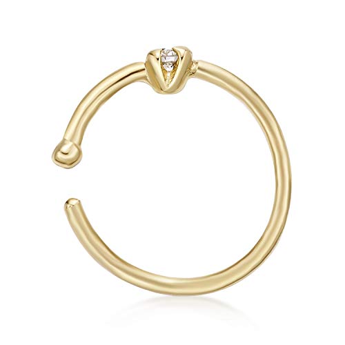 22 Gauge 0.01 Carat Diamond Open Hoop Nose Ring In 14K Yellow Gold 1.3 Mm By Lavari Jewelers #TOP2