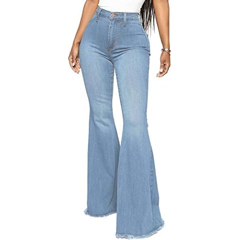 YouSexy Women's Flare Bell Bottom Jeans Knee Ripped Fitted Destroyed Flare Denim Pants - - XL Cover
