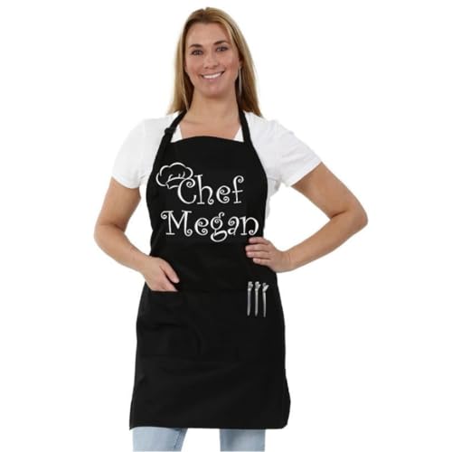 Delantal Personalizado con Texto Bordado y Nombre Delantal Personalizado de Primera Calidad con Bordado Ajustable con Bolsillos para hombres y mujeres Cocina Hornear