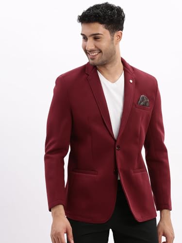 Image of SHOWOFFFF Men Solid Single Breasted Casual Blazer | Notched Lapel Full Sleeves Cotton Blazer for Mens | Slim Fit Regular Length Blazer for Men's
