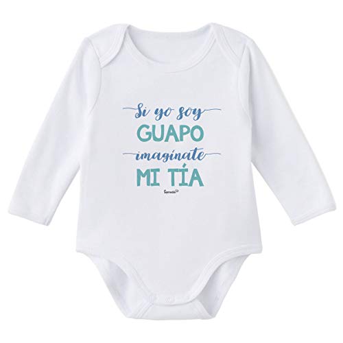 SUPERMOLON Body bebé manga larga Si yo soy guapo, imagínate mi tía Blanco algodón para bebé 0-3 meses…