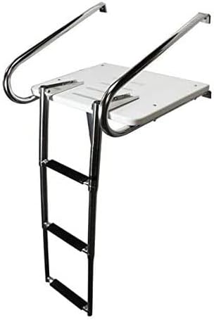 Mojiate ABS Swim Platform Stainless Boat Ladder with telescoping 2 Handrails for Marine Boat Yacht, Rated to 400 Pounds